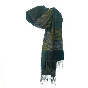 Vintage Suantrai Scarf 100% Wool Green Gray Fringe Made in Ireland 66 x 12.5 In